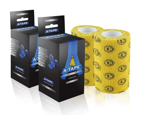 Image of A-Tape Breathable Self Adhesive Cohesive Bandage for Humans & Pets (Dogs, Cats, Birds) -Sports, Wrap, Athletic, Non Woven First Aid Medical, Wrist, Swelling (10 cm X 4.5 mtr) (Pack Of 2, Smiley)