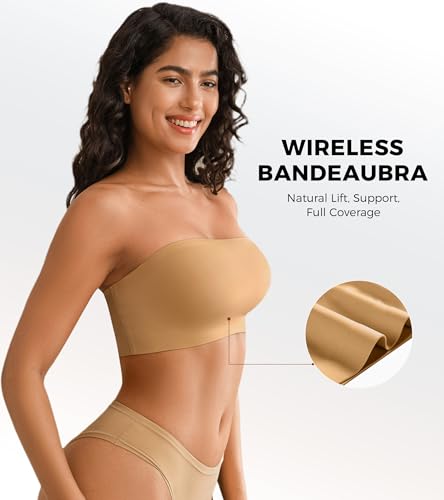 Image of DEANGELMON Strapless Bras for Women Non-Slip Silicone Bandeau Seamless Tube Top Bralette Comfy Non Padded Stretchy Stylish