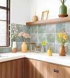 Alwayspon 20 x 20 cm x 25 pezzi autoadesivo in vinile impermeabile paraspruzzi piastrelle adesive per bagno cucina pavimento parete, blu chiaro verde