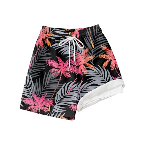 Generisch Pantalones cortos Niños Bañador de moda para niños con forro de compresión, pantalones cortos de baño elásticos, Negro , 14T/160