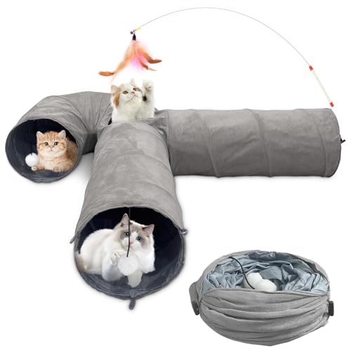 Katzentunnel Katzenspielzeug Faltbar Cat Tunnel,Spieltunnel mit Spielball Haustier,Faltbarer Erweiterbarer Rascheltunnel für Katzen Welphln...