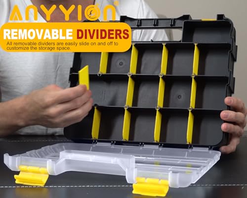 Image of Anyyion Small Parts Organizer, 34-Compartments Double Side parts organizer with Removable Dividers for Hardware, Screws, Bolts, Nails, Beads, Jewelry. (1 PCS, Yellow)