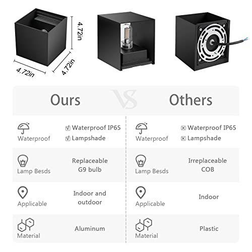 Oowolf Modern Set Of 2 Led Wall Sconces, Waterproof Ip65 Outdoor, 3000K Warm Light Aluminum Wall Sconce Light, G9 Replaceable Bulb Up And Down Wall Lights For Bedroom Living Room Hallway (Black 4W) #TOP5