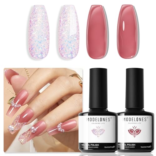 modelones Gel Nail Polish Set 2 Pcs 15 ML French Tip Red White Je...