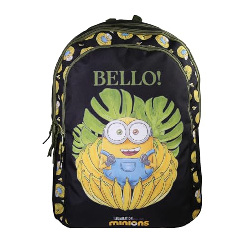 Bagtrotter - I Minions - Zaino scuola - Nero - 2 scomparti con zip - 1 tasca con zip - 32x16x46cm - Spallacci imbottiti - Schienale imbottito - Poliestere - Zaino scuola primaria