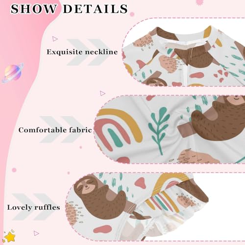 Wusikd Girls Long Sleeve Swimsuit Sloth Linen One Piece Bathing Suit Zipper Swimwear Sun Protection 5-6T4