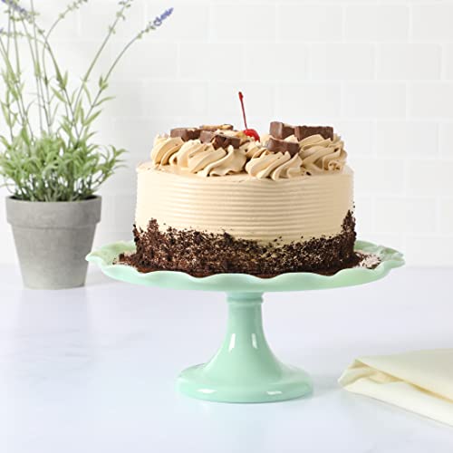 Martha Stewart Highbrook 11" Jadeite Glass Cake Stand – Handmade Vintage-Style Dessert Stand with Ruffle Trim, Decorative Pedestal Cake Plate for Display & Serving - Image 3