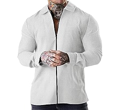 Men's Waffle Shirts Lightweight Zipper Casual Solid Lapel