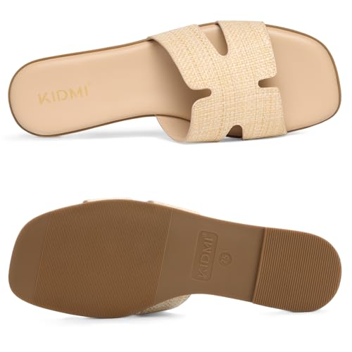 Image of KIDMI Women's Dressy Flat Sandals, Comfortable Slip On Summer Slides, Fashion Open Toe Casual Sandals