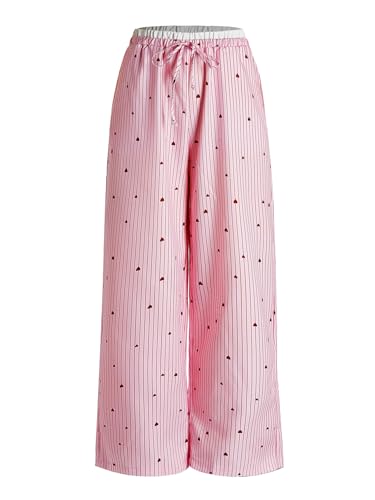 GORGLITTER Women's Y2k Wide Leg Striped Boxer Pants Heart Print High Waisted Lounge Trousers