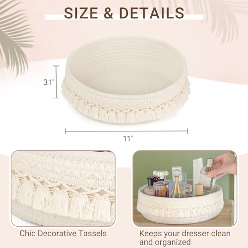 Mkono Macrame Boho Woven Decorative Rope Basket for Perfume and Cosmetics Storage