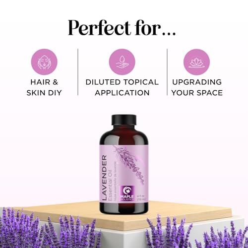 Image of Pure Lavender Essential Oil - Lavender Oil for Hair Skin and Nails Plus Aromatherapy Diffusers Humidifiers Linens and Baths for at Home Spa Self Care - Premium Grade Non-GMO in Glass Bottle (4 Fl Oz)