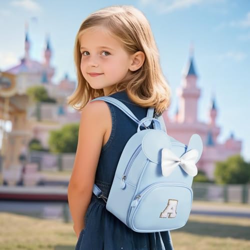 Image of Birthday Gifts for 6 7 8 9 10 Year Old Girls Kids Toddler, School Backpack for Teen Girl Kids, Backpack for Girls with Cute Bow, Initial Blue E