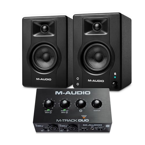 Image of M-AUDIO BX4 Pair Bluetooth Studio Monitors Bundle with Dual XLR Audio Interface for Studio Recording, Music Production, Podcasting and Streaming