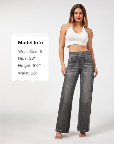 Image of roswear Women's Wide Leg Jeans Casual High Waisted Stretch Baggy Loose Denim Pants