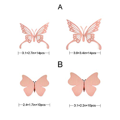 Vinilos decorativos mariposas 3D oro rosa 48 piezas miniatura 2