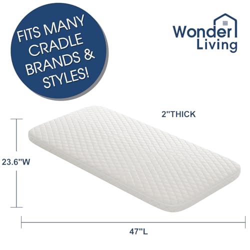 Image of Baby Bassinet Mattress, Breathable, Hypoallergenic, Premium Foam, Non-Toxic, Rectangle Shaped with Removal Waterproof Cover,23.6 inch x 47 inch x 2''