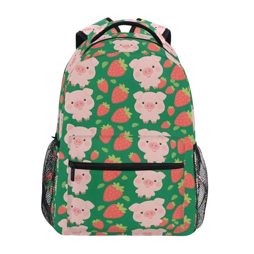 Cute Strawberry Pig Backpack for School Boys Girls Adults Kids Bookbag Laptop Bag 18L