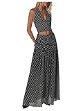 SOLY HUX Women's 2 Piece Skirt Sets Polka Dots Halter Crop Tops and Maxi Skirt Party Going Out Outfits Black Polka Dots X-Small