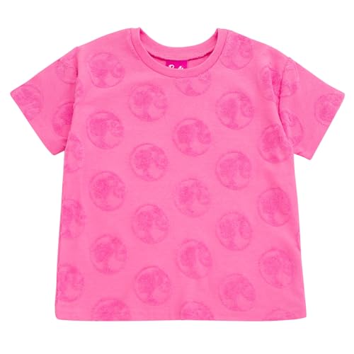 Image of Barbie Girls French Terry Drop Shoulder T-Shirt and Dolphin Shorts Outfit Set Toddler to Big Kid Sizes (2T - 14-16)