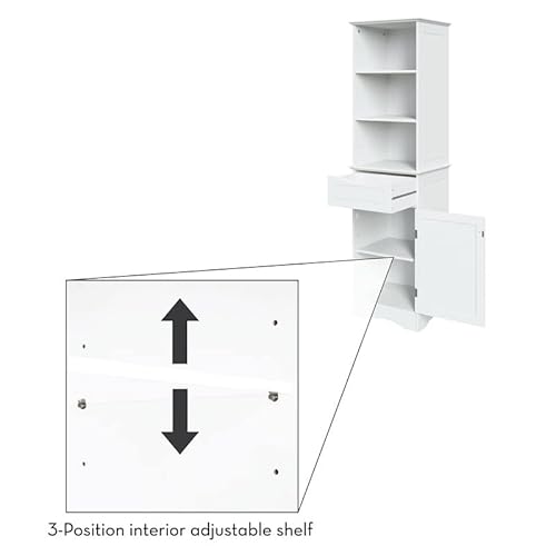 Riverridge, White Ashland Bathroom Freestanding Storage Cabinet With Three Open Shelves And Drawer #TOP7