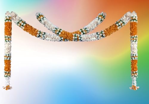 Image of Artificial White Gajra Jasmine & Colourful Flower Strings for Wedding Decorations, Event Decor Perfect for Diwali, Ganpati & Pooja /Temple /Mandir Decoration, 5ft (6, Orange - 5ft)