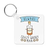 Taille L 58x58mm Gift Base Attention Crazy Whisky Homme Porte-Clés Chaîne