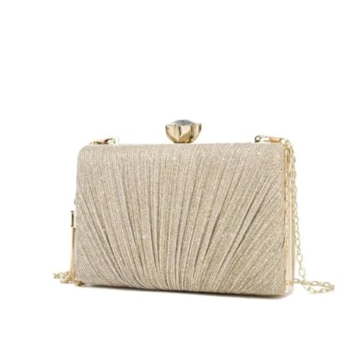 Bolsa Clutch Festa Feminina Dourada Superfície Poliéster Mão Ombro Transversal Com Correntes Removíveis