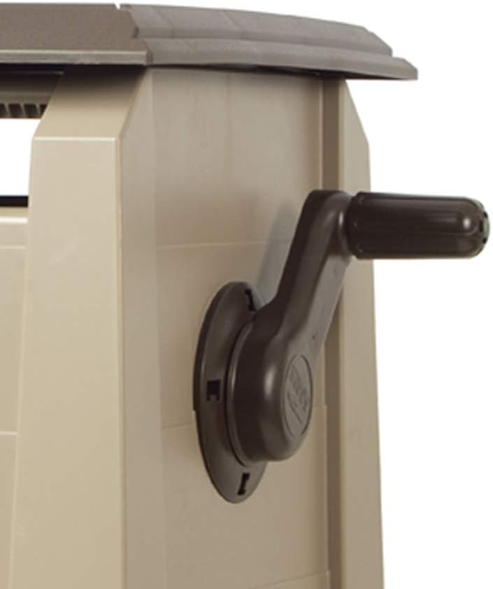 Close-up of the crank handle on the Ames Tools NeverLeak Hose Box