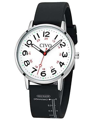 CIVO Montres Femmes Mince Mode Quartz Analogique Médecins Professionnels Santé Infirmières Aiguilles Lumineuses Résistant Hommes Femmes Unisexe Facile Cadran Silicone Band Montres pour Femmes Noir Cover