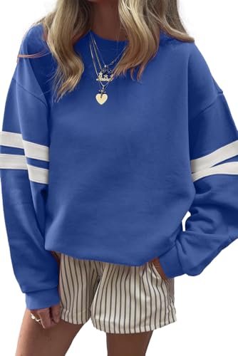 Women’s Varsity Striped-Sleeve Drop-Shoulder Sweatshirt – Perfect for Casual Shopping & Leisure Outings