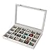 Wudygirl Jewelry Organizer Velvet Jewelry Tray 24 Grid Jewelry Box Earring Holder Organizer Removable Display Case Organizer Glass Top Lid & Lock (24 Grid)