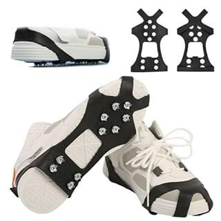 FOSDICK Ramponi per Scarponi, Ramponcini per Scarponi, Ramponi da Ghiaccio con 10 Borchie, Ramponcini da Neve, Ice Tacchetti Trazione Antiscivolo per Inverno All'aperto Camminare Escursioni Pesca