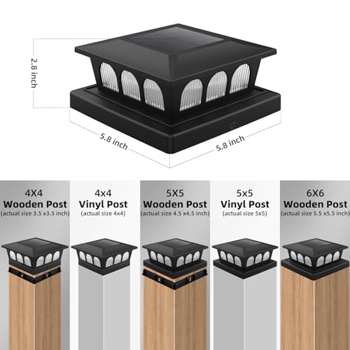 8 Pack Solar Post Cap Lights, Warm White & Cool White Auto On/Off, Waterproof Fence Post Solar Lights for 4x4 5x5 6x6 Wood/Vinyl Posts, Fence, Deck, Patio, Garden Decor (Black) - Image 6