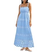dowerme Womens Summer Maxi Dresses 2026 Casual Spaghetti Strap Smocked Eyelet Cotton Dress Long B...