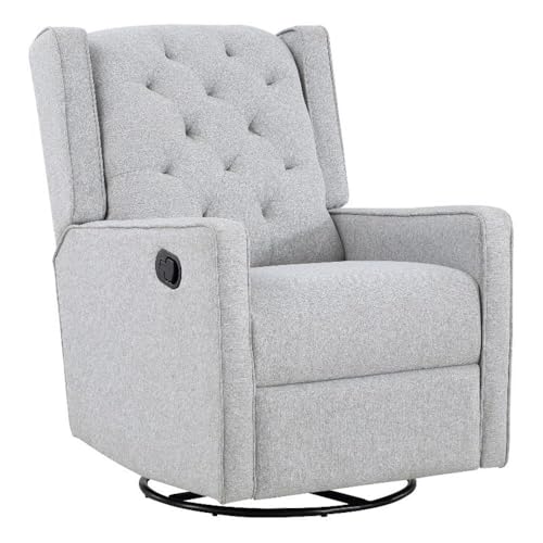Pemberly Row Wood Fabric Tufted Gliding Swivel Recliner in Brushed Tweed