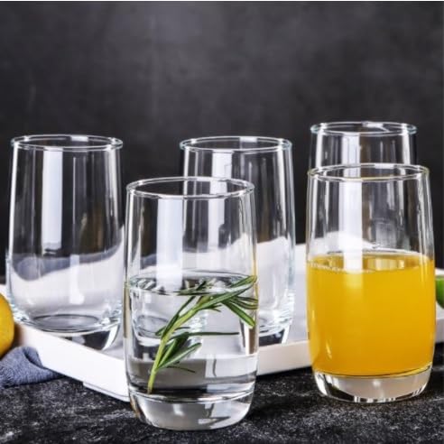 Image of WRINGO 350 ML Water Glasses Transparent Long Glass | Highball Glasses | Juice Glass | Plaza Tumbler Set of (6) (WR-07)