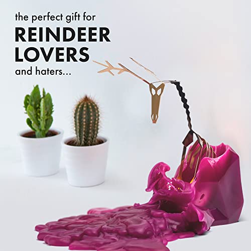 Pyropet Reindeer Candle - Burgundy - Reindeer Shaped Candle With A Gold Aluminum Skeleton Inside - 8 Hour Burn Time - 8” Tall - Christmas Decor, Gifts For Reindeer Lovers #TOP3