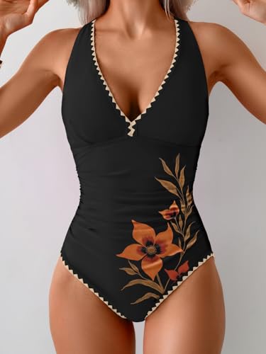 Image of B2prity One Piece Swimsuit for Women Tummy Control Ruched Bathing Suit Push Up Tie Back Swimwear Shell Stitched