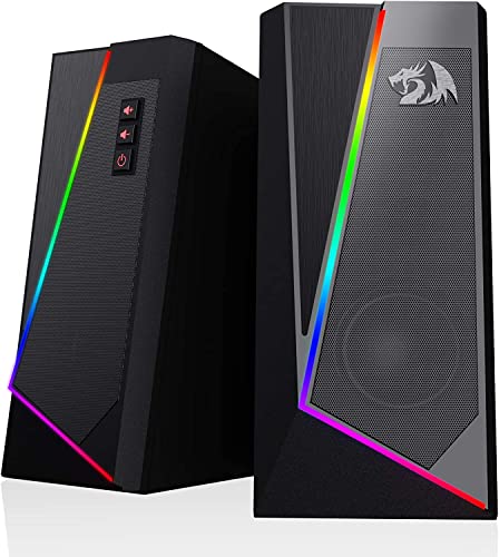 Redragon GS520 Anvil RGB Desktop Speakers, 2.0 Channel PC Computer Stereo Speaker with 6 Colorful LED Modes, Enhanced Sound and Easy-Access Volume Con