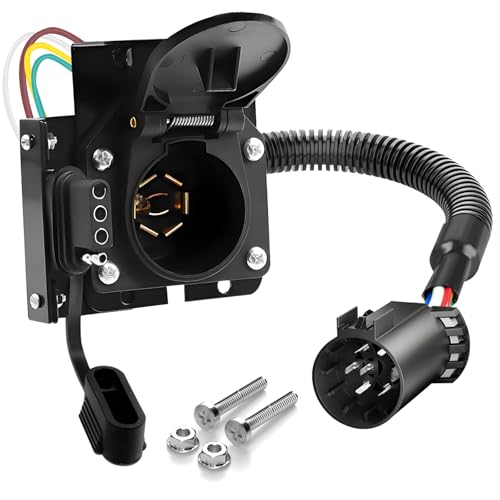 Seamaka 7 Way Trailer Plug,7-Way Blade and 4-Way Flat Trailer Wiring Adapter for Ford,Dual-Output 7 and 4 pin Truck Plug with Mounting Bracket for Truck RV