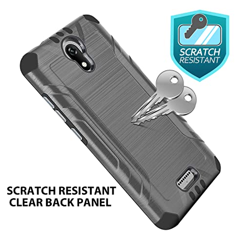 Tjs Compatible With At&T Calypso (U318Aa)/Calypso 2/Cricket Vision 3/Cricket Debut Case, With Tempered Glass Screen Protector Magnetic Support Shockproof Metallic Brush Finish Phone Case (Gray) #TOP3