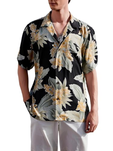 Men's Silk Hawaiian Floral Shirts Short Sleeve Button Down Casual Tropical Holiday Beach Shirts