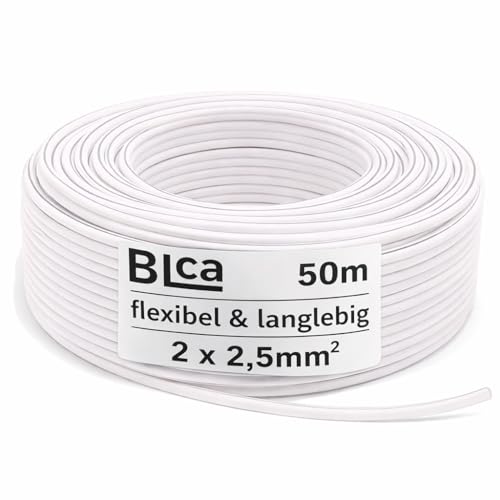 BLca 50m - 2 x 2.5mm² - Câble Audio pour Enceintes blanc - Câble HP haut-parleur en CCA Cuivre pour HiFi et Hi-Fi Embarquée 2 5mm2