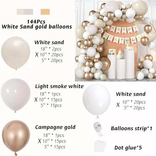 Image of White and Gold Balloon Arch Kit, Beige,Nude, 144 Pcs Different Size