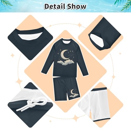 Stars Clouds Night Toddler Swimsuit Boy 3T Long Sleeve Bathing Suits Sunsuit with Swim Trunks, 2 Piece3