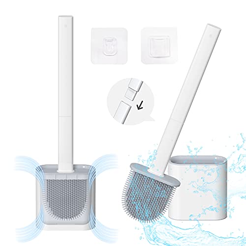 Senkora Escobillas Y Portaescobillas de Inodoro Escobillas WC Escobilla de Baño Silicona Escobilla WC Limpieza Strong Decontamination Flexible Plana de Secado Rápido Escobilla WC Colgada Blanca Cover