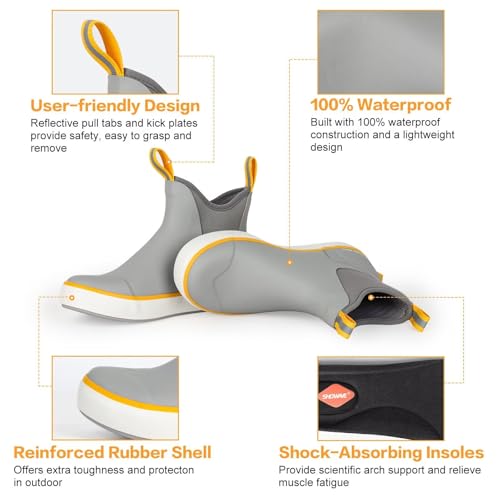 Showave Men’s Deck Boots Waterproof Ankle Saltwater Rain Boot Fishing Rubber Boots Slip On Neoprene Boat Booties Work Sailing Boot For Men3