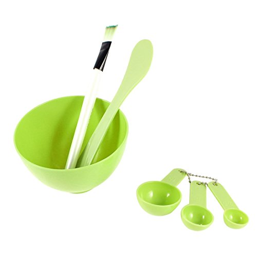 uxcell Grass Green 4 in 1 DIY Facial Make Up Mask Bowl Brush Stick Measuring Spoon