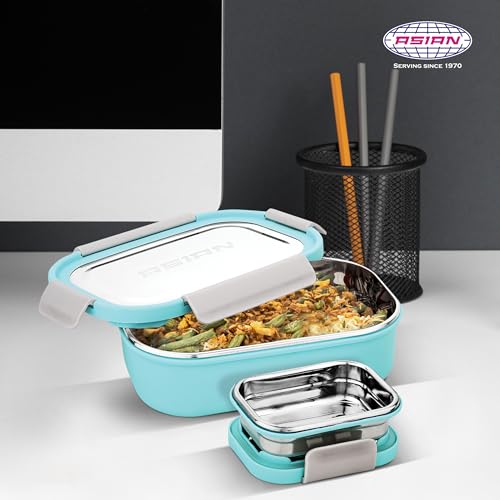 Image of Asian Plastowares - Snack Pack SS Lunch Box | Tiffin Box - Leak-Proof, Airtight | Lunch Box for Kids & Adults | Durable & Spill-Free School, Office, and College Tiffin | Blue